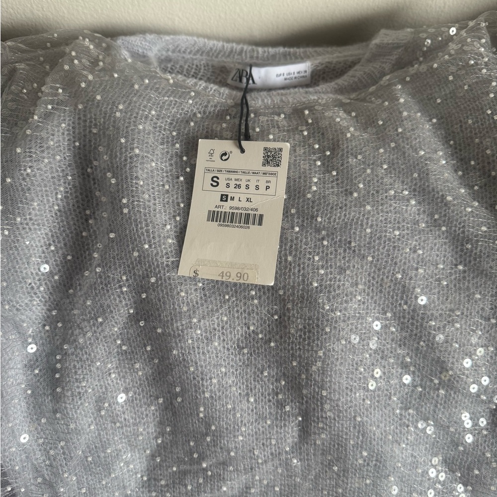 NWT Zara Silver Sequin Sweater